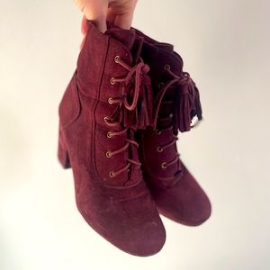 Maroon heeled booties